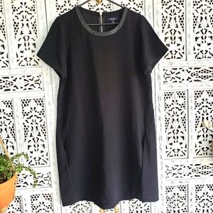 Madewell Leather Trim Collar Mini Dress in Black